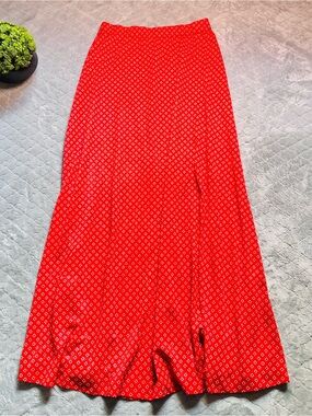 ❤️ Vintage Cottagecore Red Geometric Maxi Skirt Boho Prairie Festival classic M